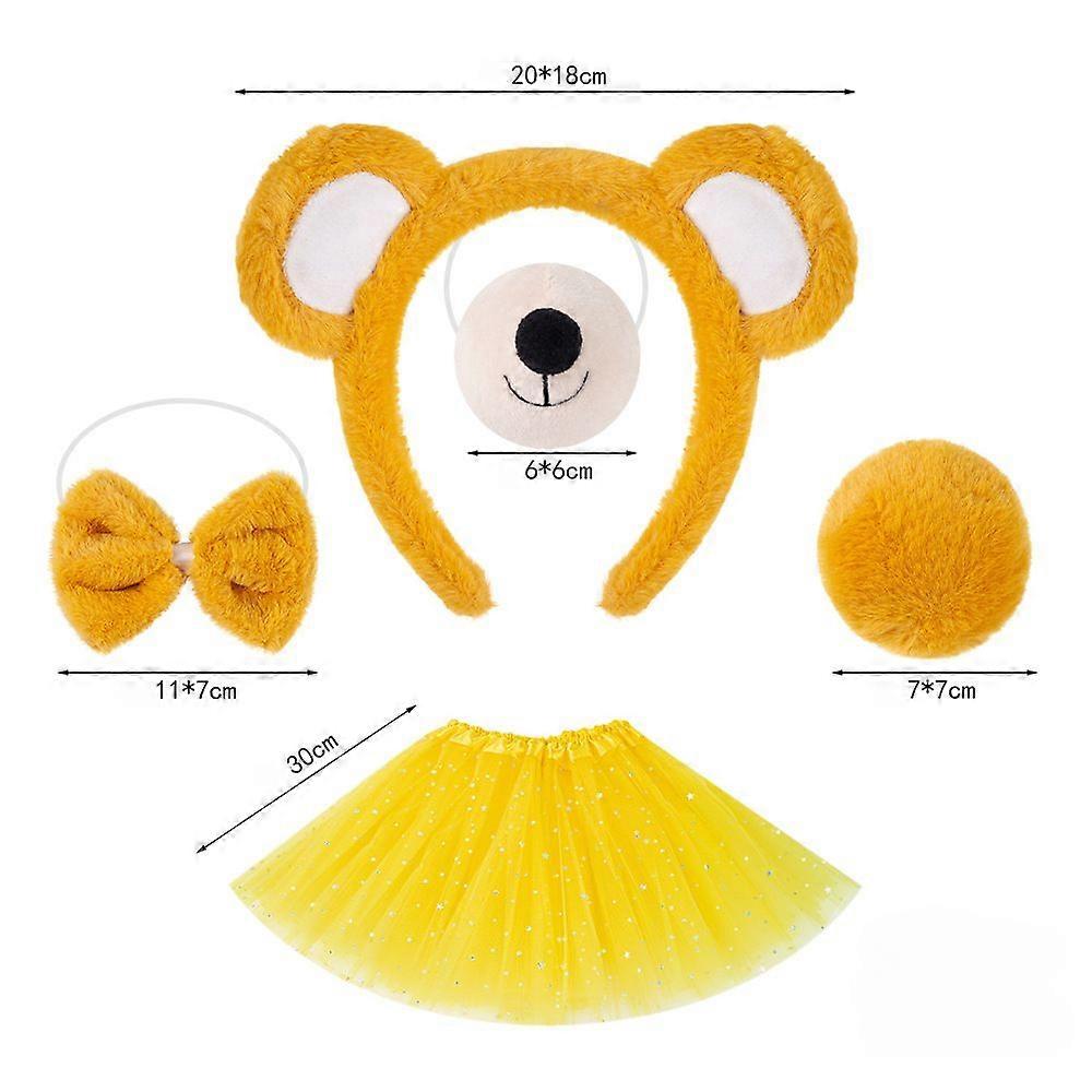 5個クマコスチュームコスプレクマ耳ヘッドバンドテールボウタイノーズチュチュグローブアニマルファンシーコスチュームアクセサリーキット、イエロー、ハッピーH
