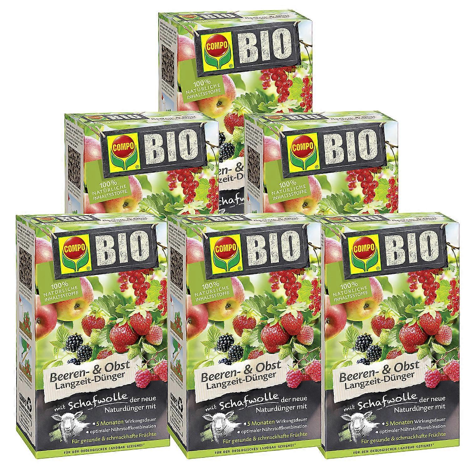 6 x COMPO BIO Soft Berry and Fruit Long-Term Fertiliser with Sheep's Wool, 750 g