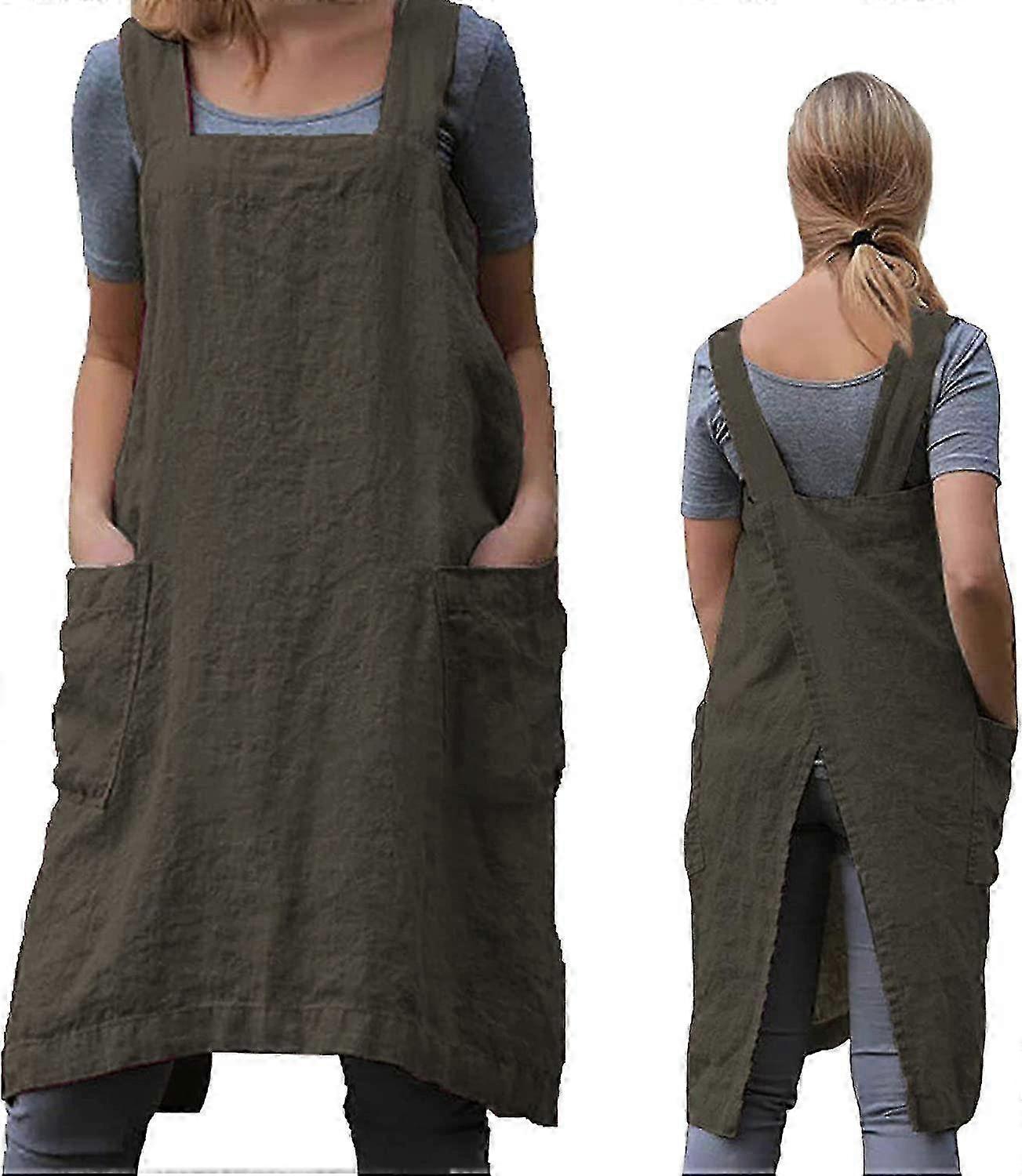 Gardening Apron Women's Cross Back Apron With Pockets Japanese Apro...