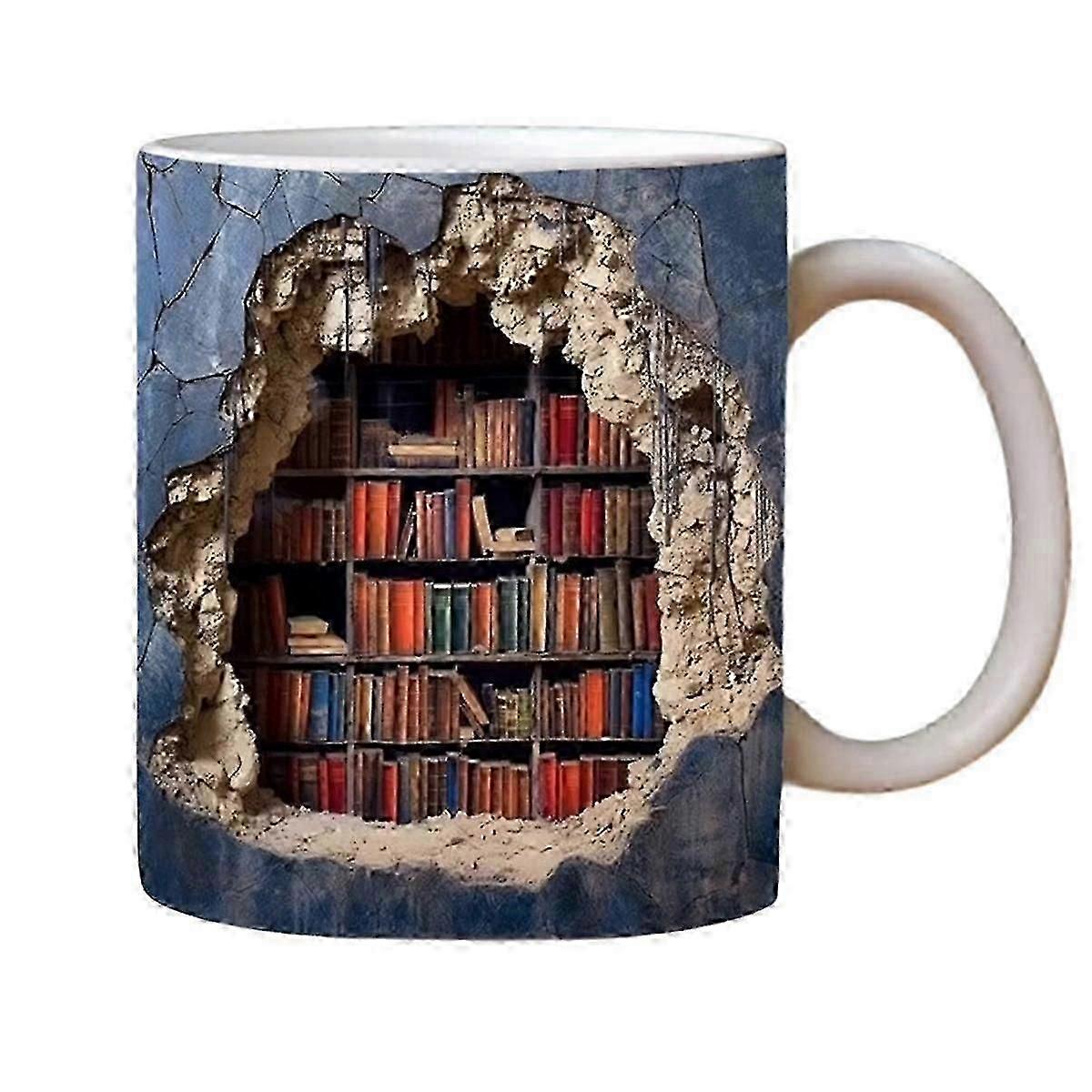 3d Bookshelf Mug A Library Shelf Cup, Design Multi- Ceramic Mug, Mug,a