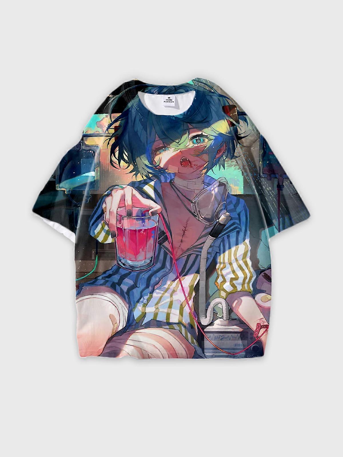 T-Shirt Round Neck, Loose Short Sleeve Pattern Graphic Tee, Unisex Summer Casual Top U2792