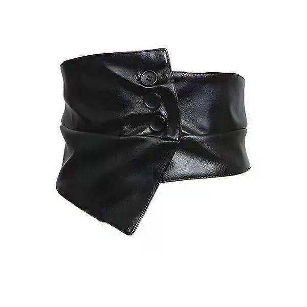 Black button wide belt with elastic design, easily matches all kinds of clothing