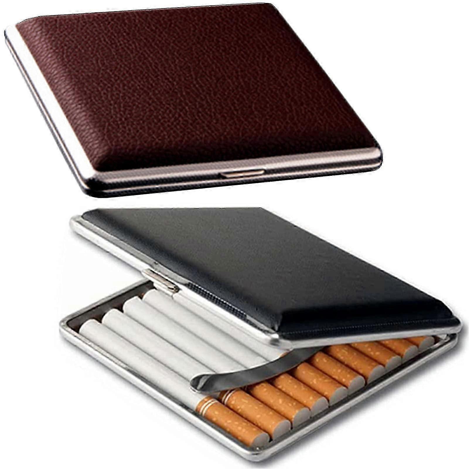 2 Pack Cigarette Case King Size, Metal With Leather Surface, 20 Capacity