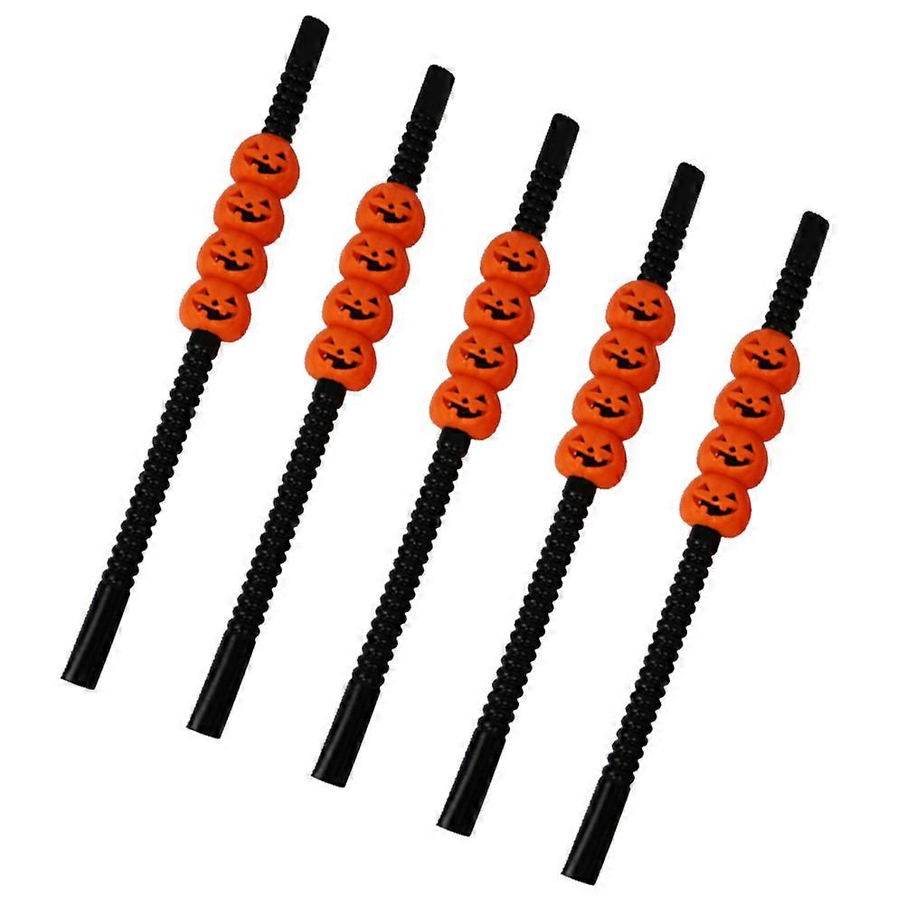 5Set Straws Decorative Drinking Straws With Pumpkin Shape Halloween Theme Party Supplies For Table Decor
