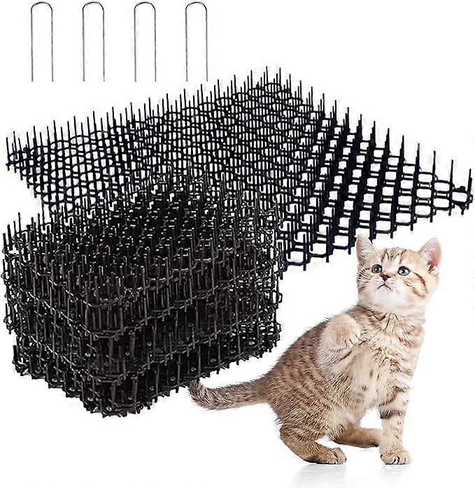 6.1 * 7.9 Inch 12 Pcs Cat Scat Mat with SpikesCat Repellent Mat with Spikes Pet Deterrent Net Anti Cat Mat Gardening Plastic Cat Scat Mat with 4 U-Sha