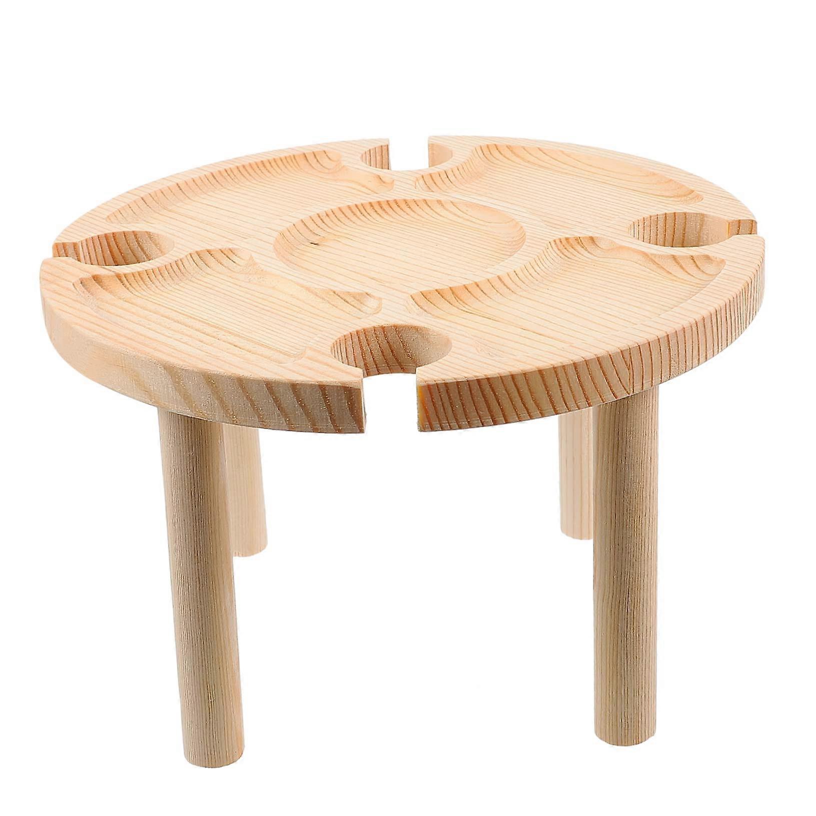 1Pc Portable Round Wood Table Outdoor Serving Desk for Wine and Snacks for Picnics Camping and Backyard Gatherings Durable and Lightweight Design