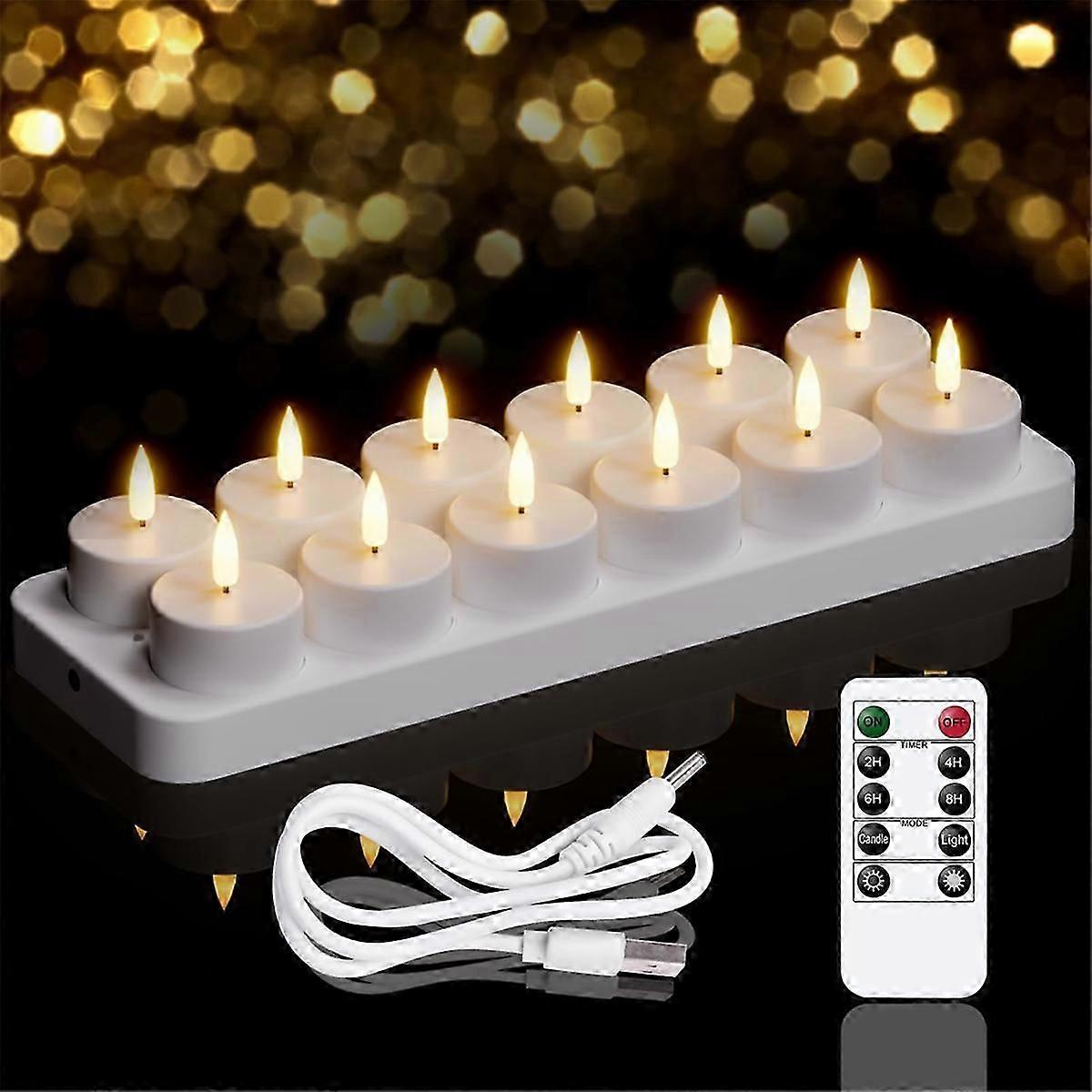 Rechargeable Tea Lights , 12 Pcs Rechargeable With Remote Charging Base, Led Flamele