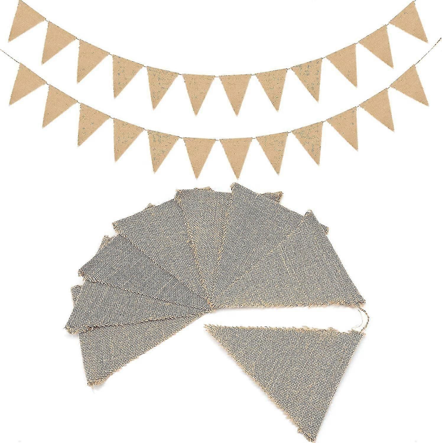 11m Hør Bunting, 48 stk Rustik Pennant Garland, Hessian Bunting Til Bryllup Dekoration