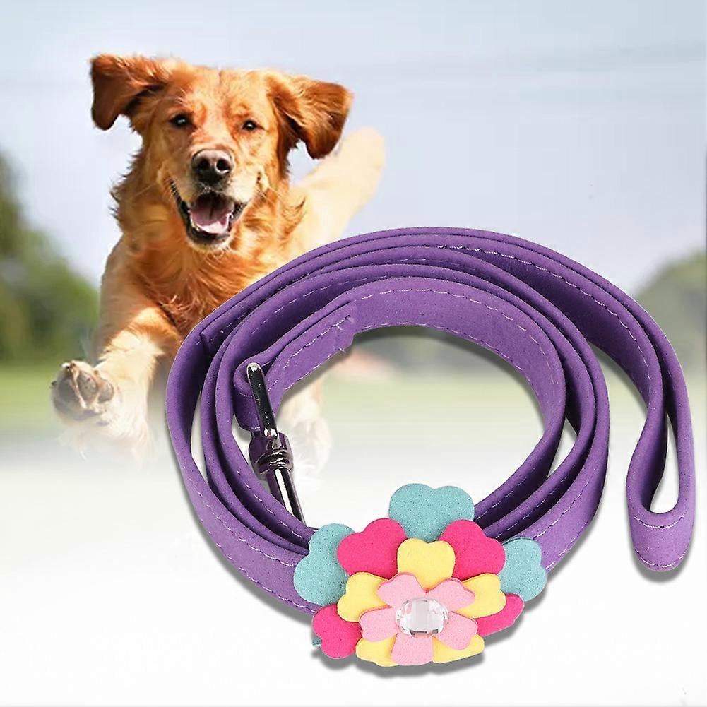 Flower Decor Dog Leash Pulling Rope 47.2"x0.6", Purple, Durable