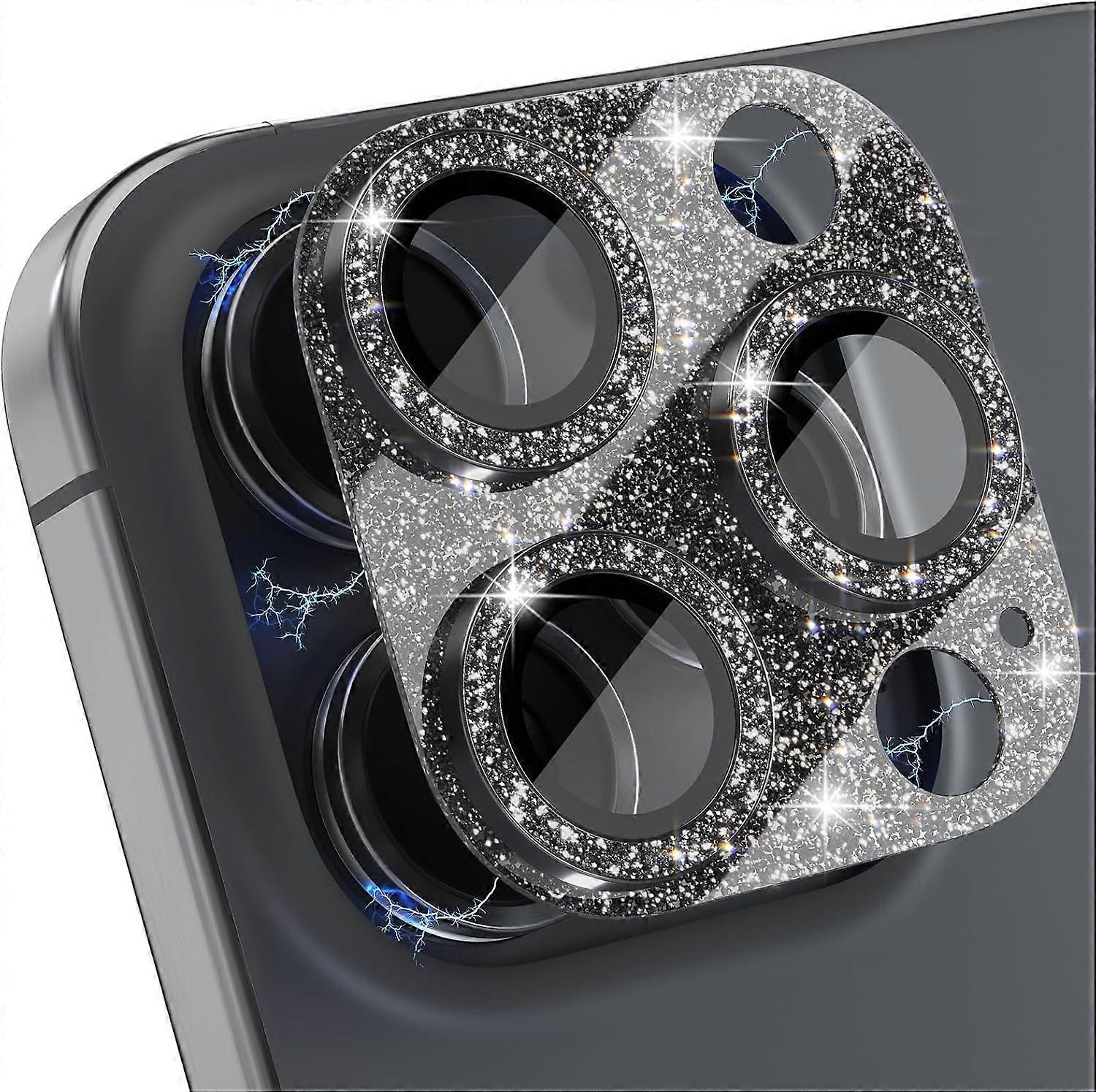 Bling Camera Lens Protector Cover with 9H Tempered Glass Lens for iPhone 15 Pro 16 Pro Max 