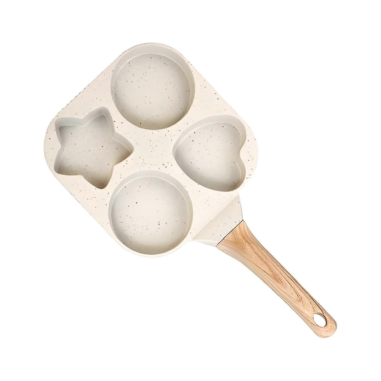 Pan for Eggs 4Cup Breakfast Pan Ergonomic Handle Nonstick Egg Skillet for Pancake Preparation Cream Colored