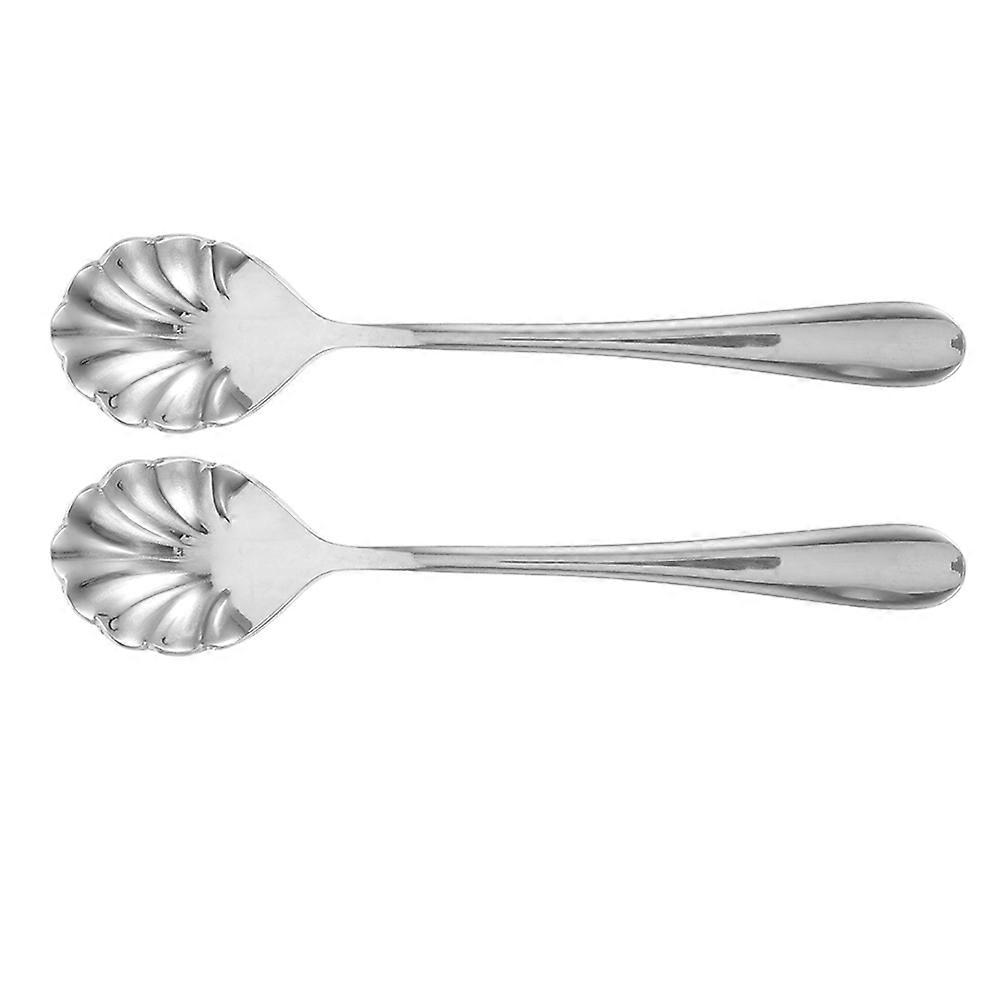 Coffee Spoon Stylish Shell Shaped Design For Home Dining Experience Silver Color 13.20X3.30X1.00CM 2Pcs