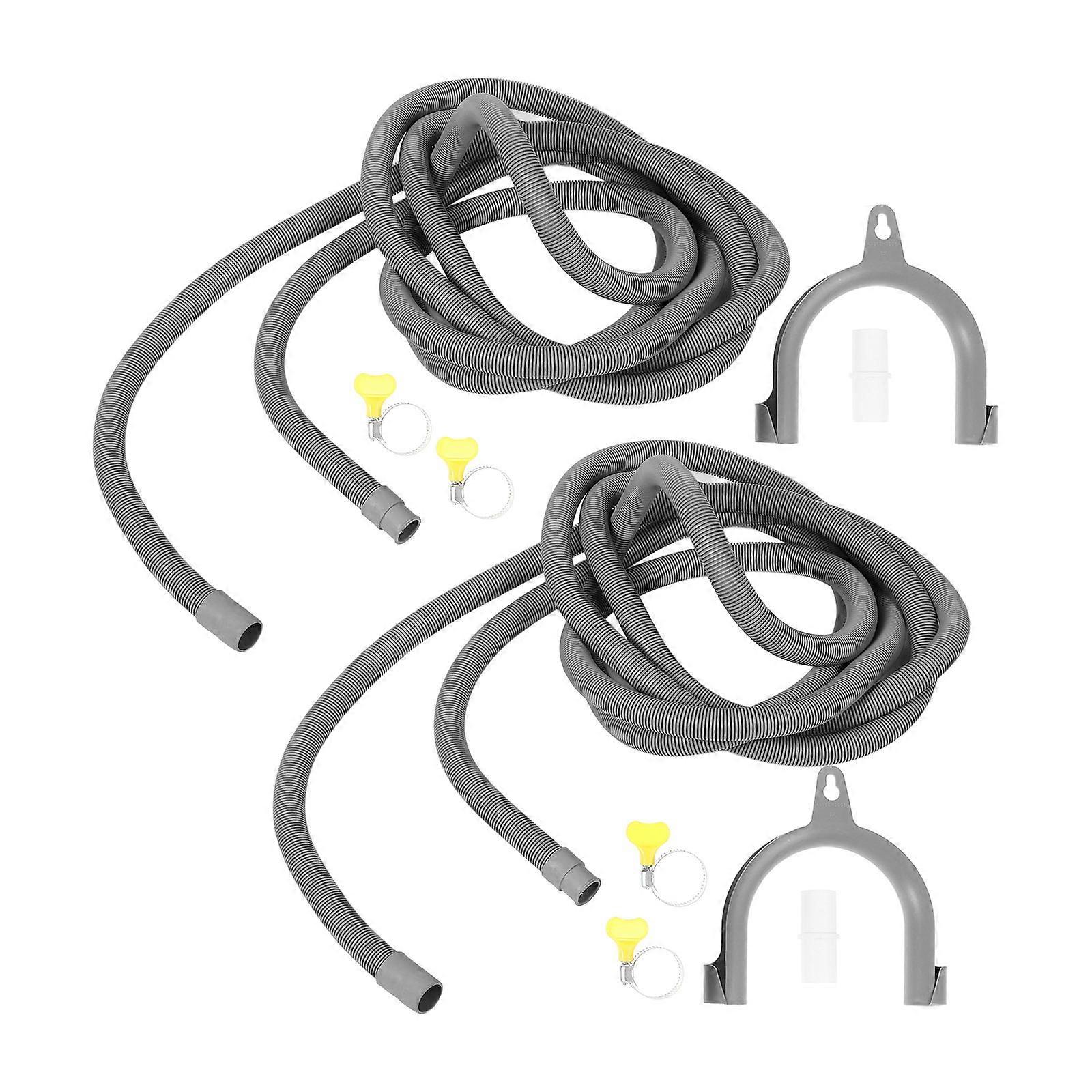 Washing Machine Drain Hose Extension 2 Sets Flexible Corrugated Hose For Home Use Grey EVA Prevent Leaks