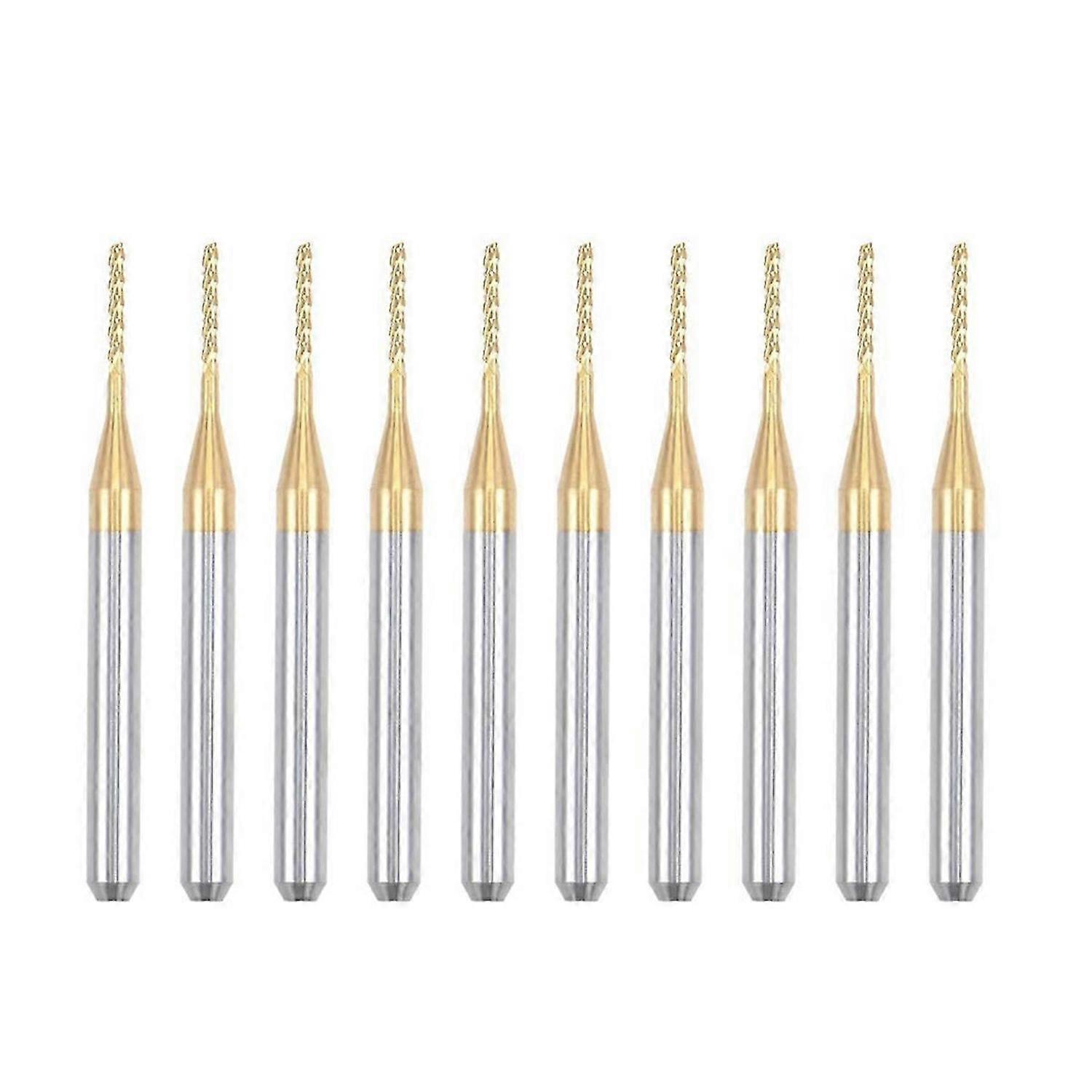 10PCS Titanium Coat Carbide For PCB Machine, 1/8 Inch Shank 1Mm
