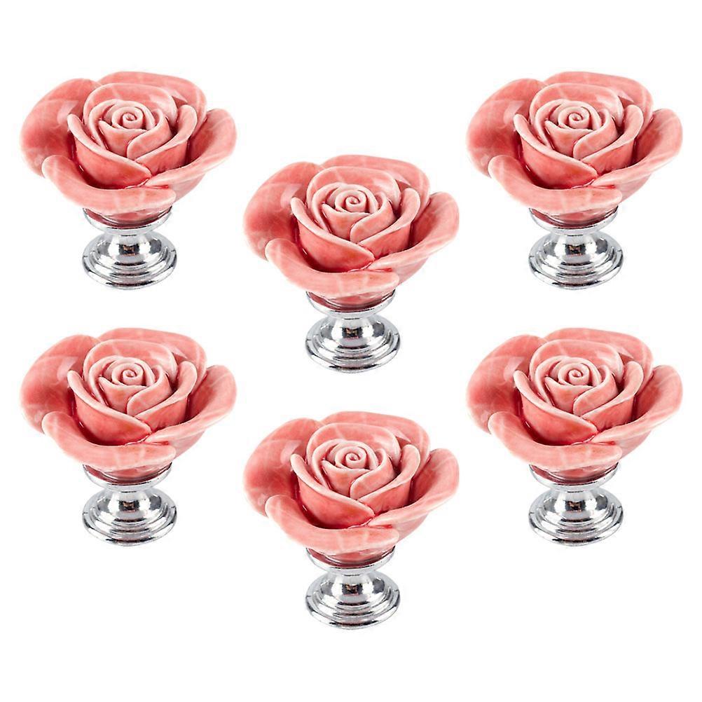 Rose Drawer Handles 6Pcs Modern Style Decorative Drawer Handle Pink Ceramic 4.2X4.2CM