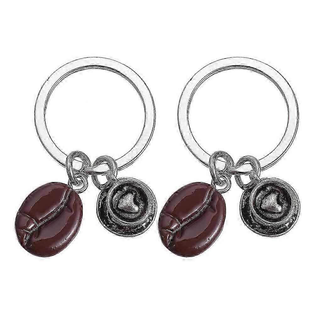 2Pc Stylish Heart Shape Coffee Bean Key Chains Backpack Pendant Assorted Color