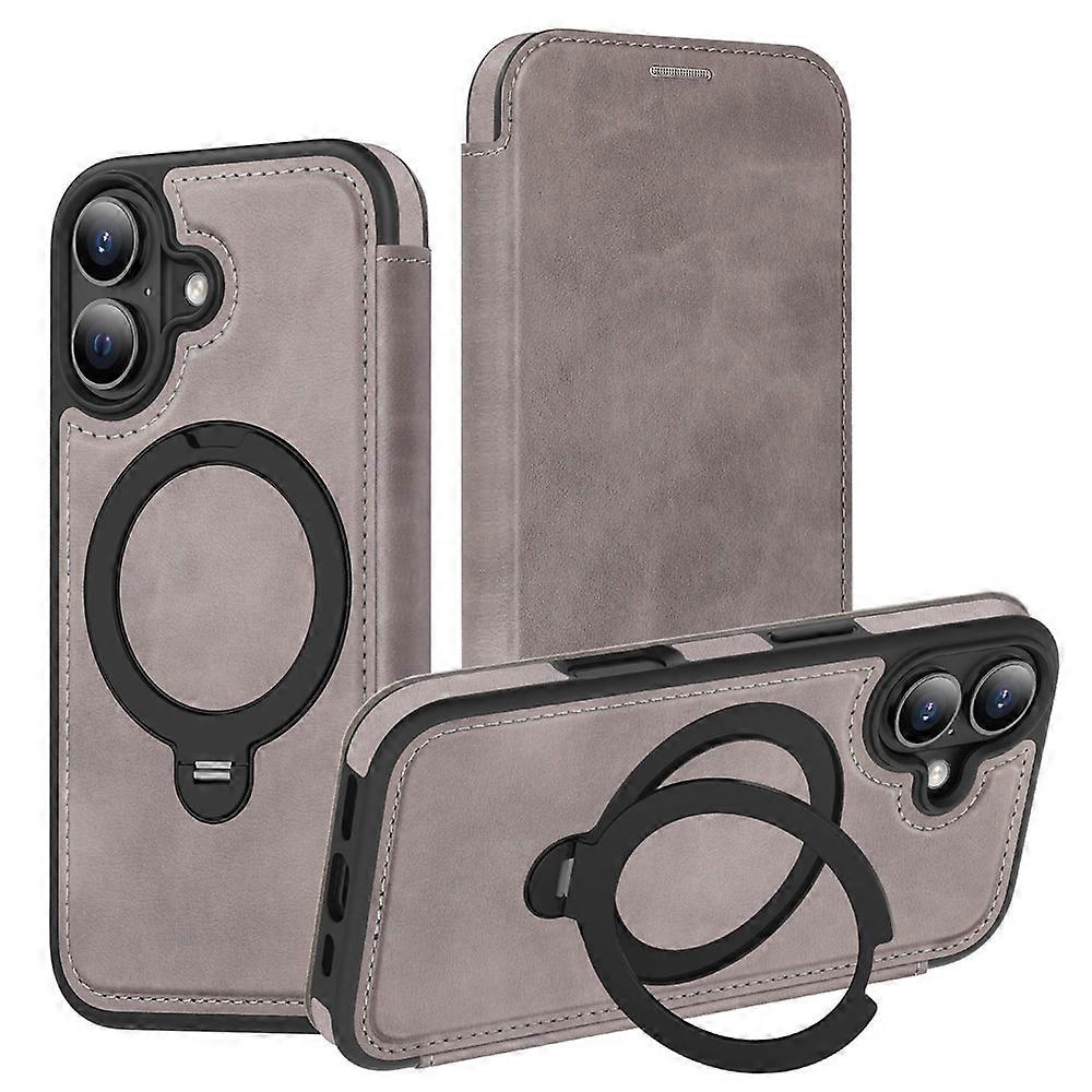 Compatible For iPhone 17 Case Compatible with MagSafe RFID Leather Wallet Cover with Rotating Ring Kickstand