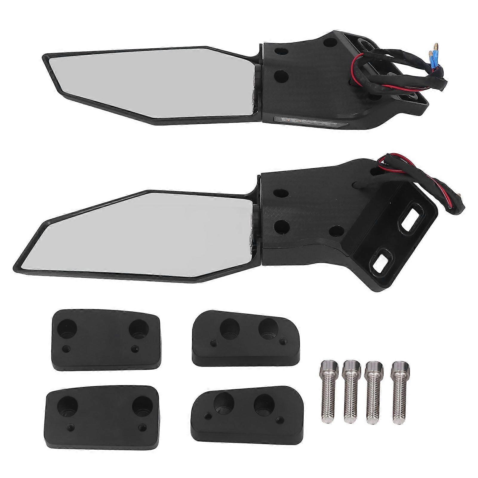 Motorcycle Side Rearview Mirrors Swivel Wing Fin with LED Turn Signal Carbon Fiber Style Replacement for Ninja 400 650