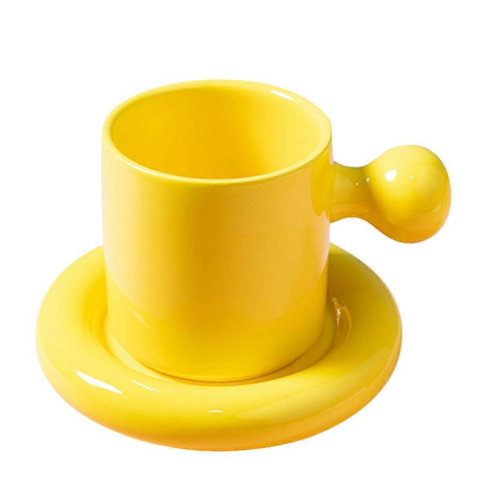 Ceramic Coffee Cup with Saucer 1Set Yellow for Drinking Milk and Coffee