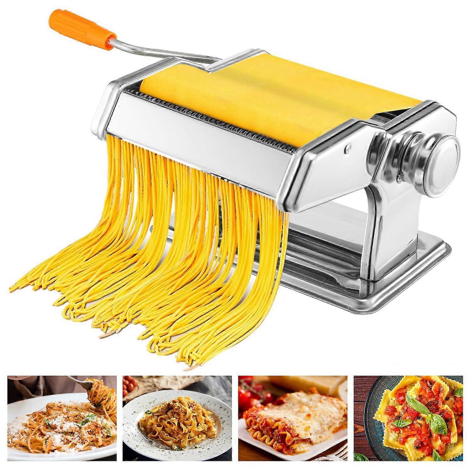 Manual Pasta Maker Machine Stainless Steel with 6 Adjustable Thickness Settings Compatible with Spaghetti Fettuccini Lasagna