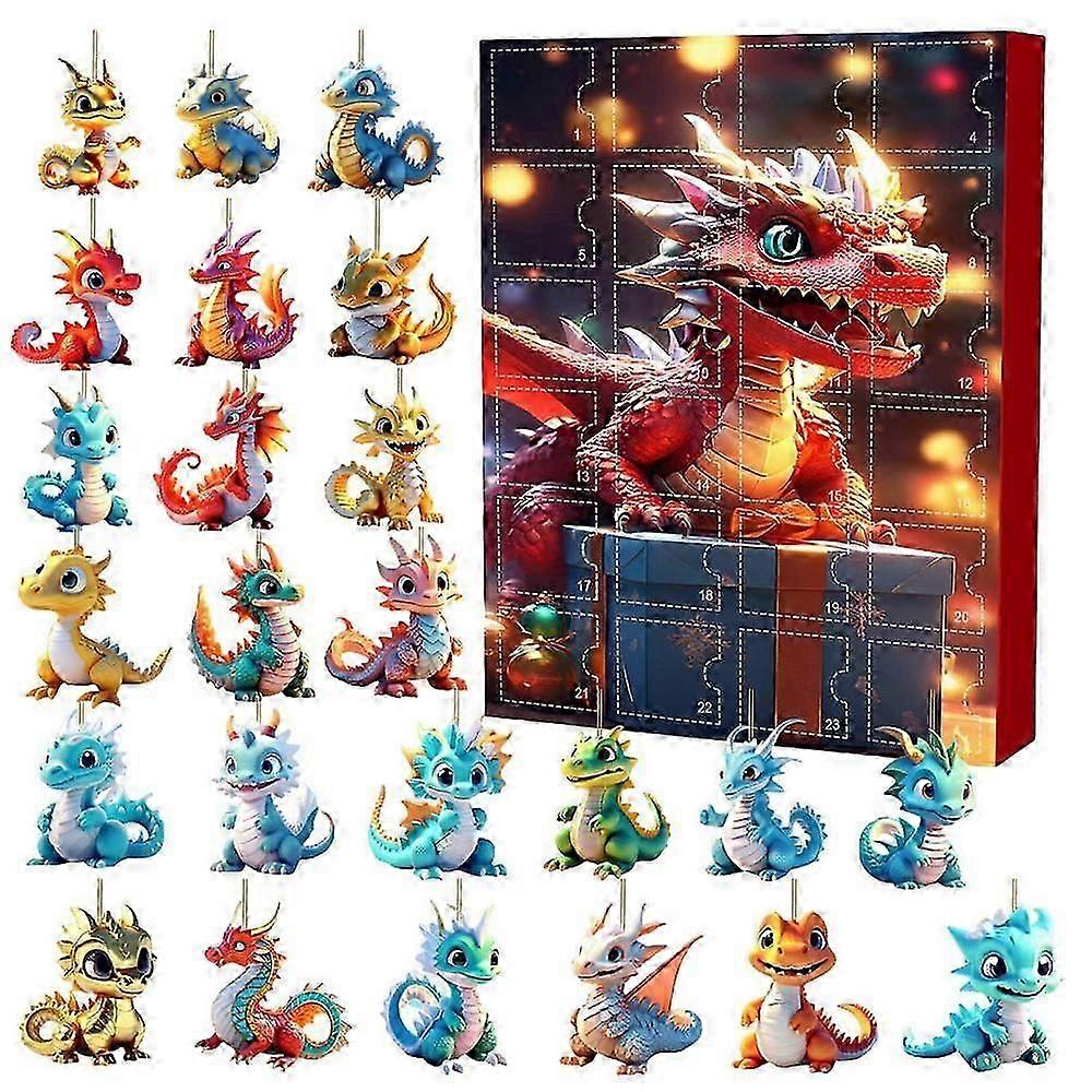 Dragon Christmas Advent Calendar 24 Days Of Vacation Advent Calendar 2D Acrylic Dinosaur Pendant For car christmas tree decor