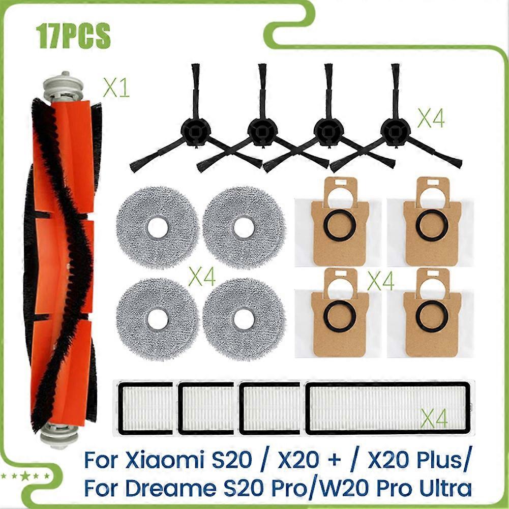 For Xiaomi S20 / X20 + / X20 Plus/Dreame S20 Pro/W20 Pro Ultra Main Side Brush Hepa Filter Mop Cloth Dust Bags