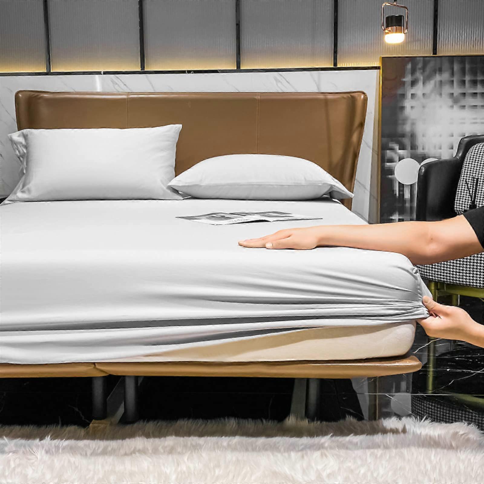 Extra Deep Fitted Sheets Solid Color Thick Plush Cotton Deep Pocket Mattress Cover Light Grey 180x200cm30cm Bed Protector