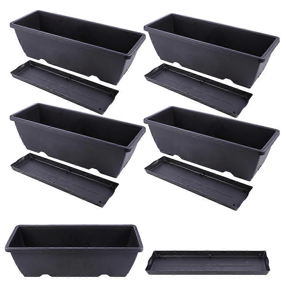 5 Sets Flower Planter Box Perfect For Balcony Vegetable Garden Rectangular Scratch Resistant Black Plastic Containers