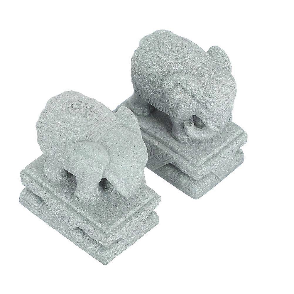 Miniature Elephant Sculpture Figurines for Decoration 2Pairs Grey Ornament