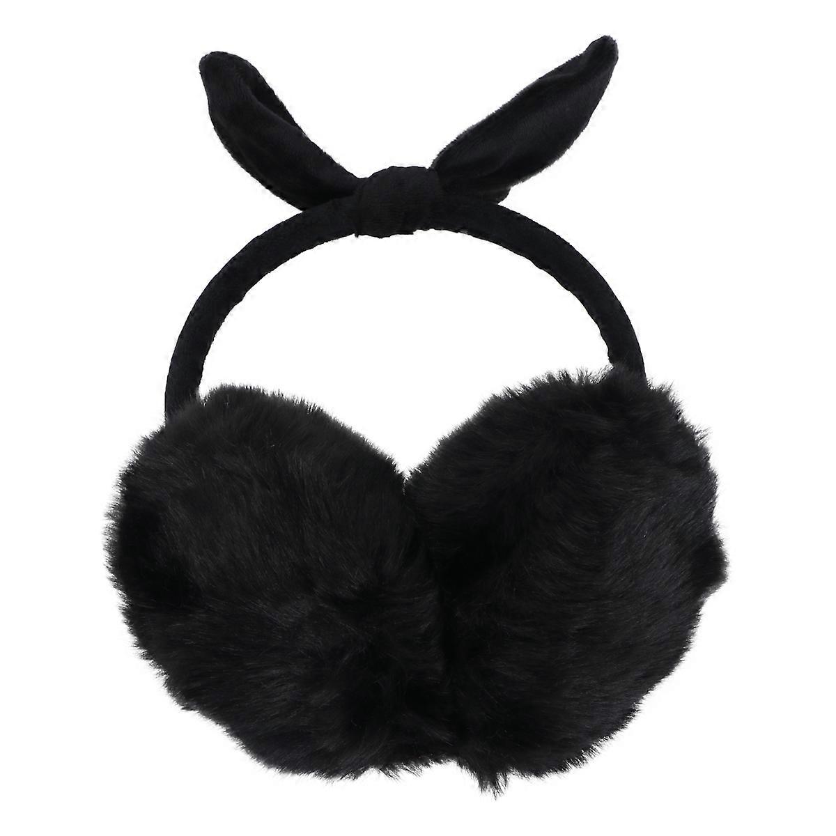 Ear Warmers Bowknot Design Earmuffs for Ear Warming Black Plush