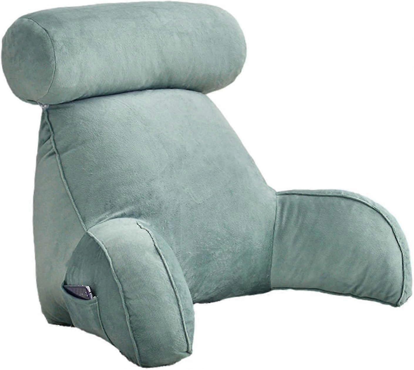 Reading Pillow, Backrest Pillow,back Rest Pillow For Sitting In Bed,large Adult Backrest With Arms,side Pockets, Detachable Neck Roll For Reading