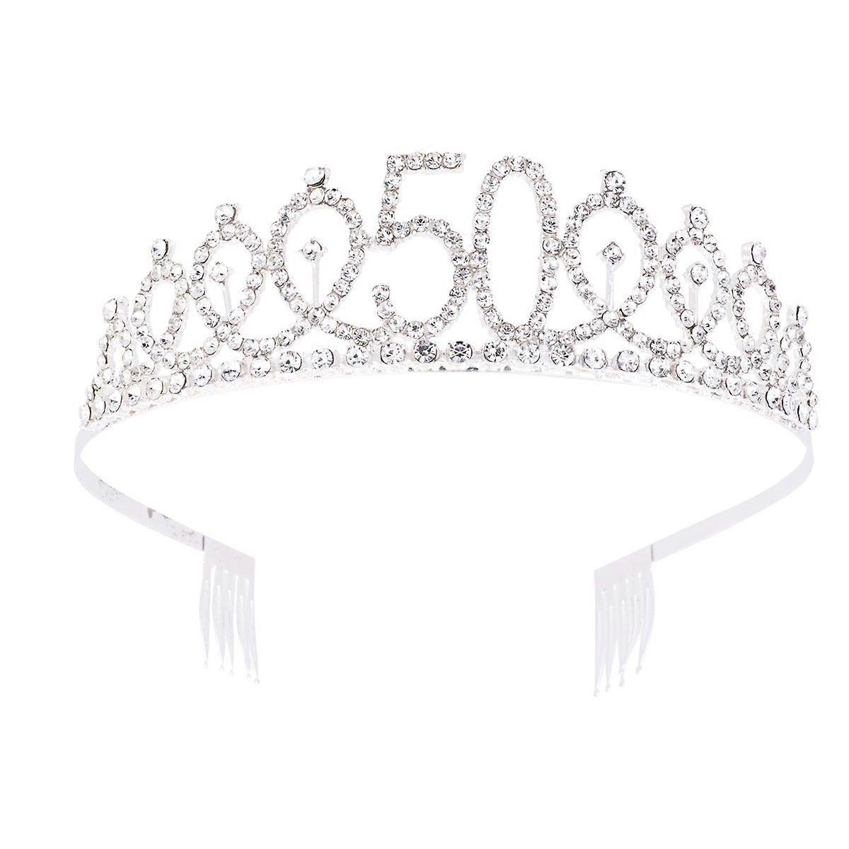 Rhinestone Crown Alloy Crown for Birthday Use 2Pcs Silver