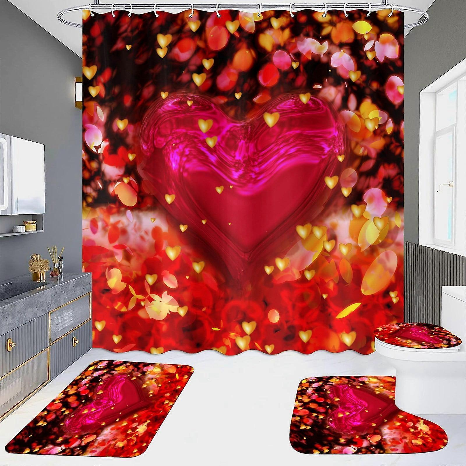 2024 New Valentine's Day 4-Piece Bathroom Set with Shower Curtain & Rug, Compatible with Couple Themes
