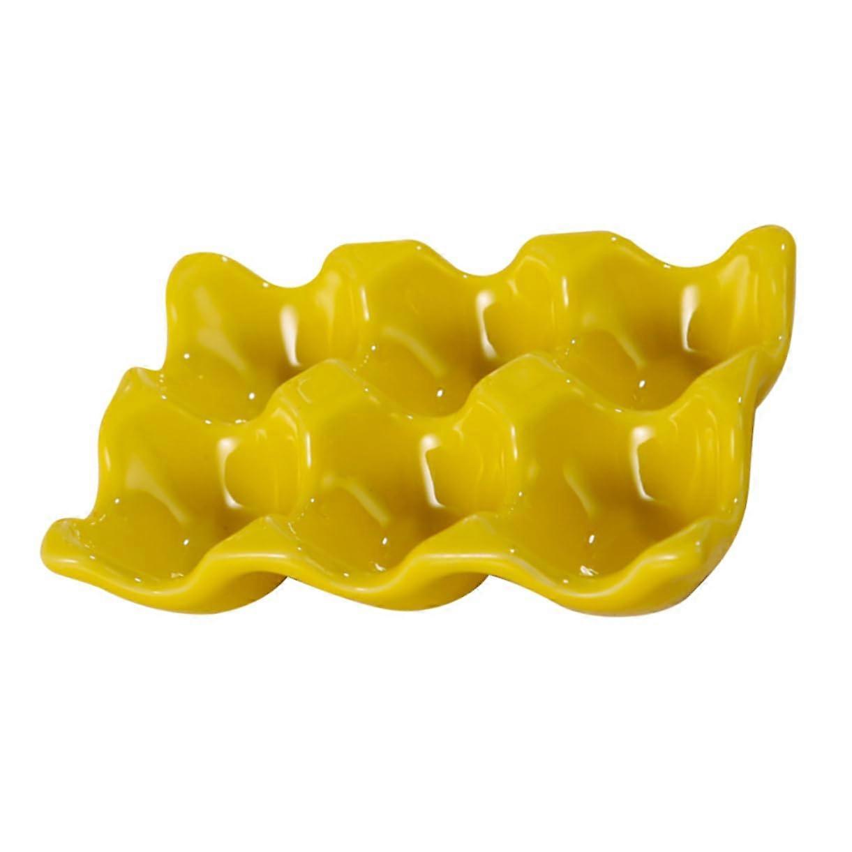 Ceramic Egg Tray Refrigerator Storage Holder For Fridge Organization Kitchen Use Yellow 14.5x9.5cm