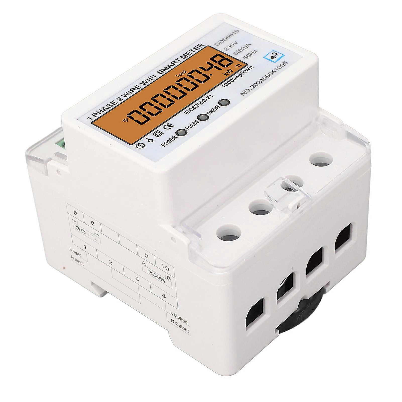 WiFi Energy Meter Single Phase 2 Wire APP Remote Control DIN Rail Smart Voltage Current Power Meter with On Off Switch 