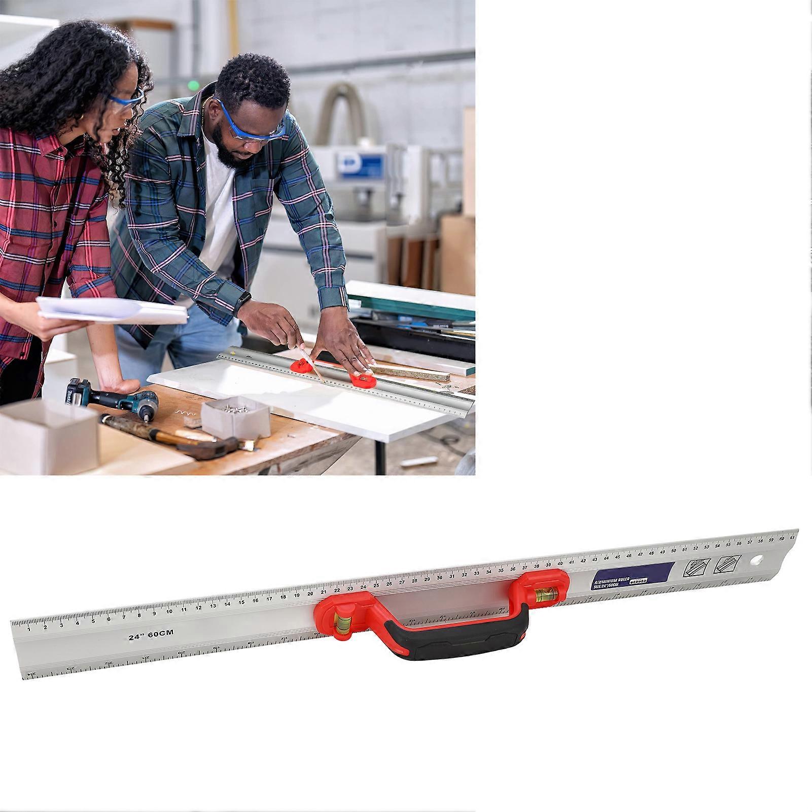 Aluminum Straight Edge Ruler with Handle Bubble Metal Centimeter Inch for Cutting Multifunctional Measuring Layout Tools 