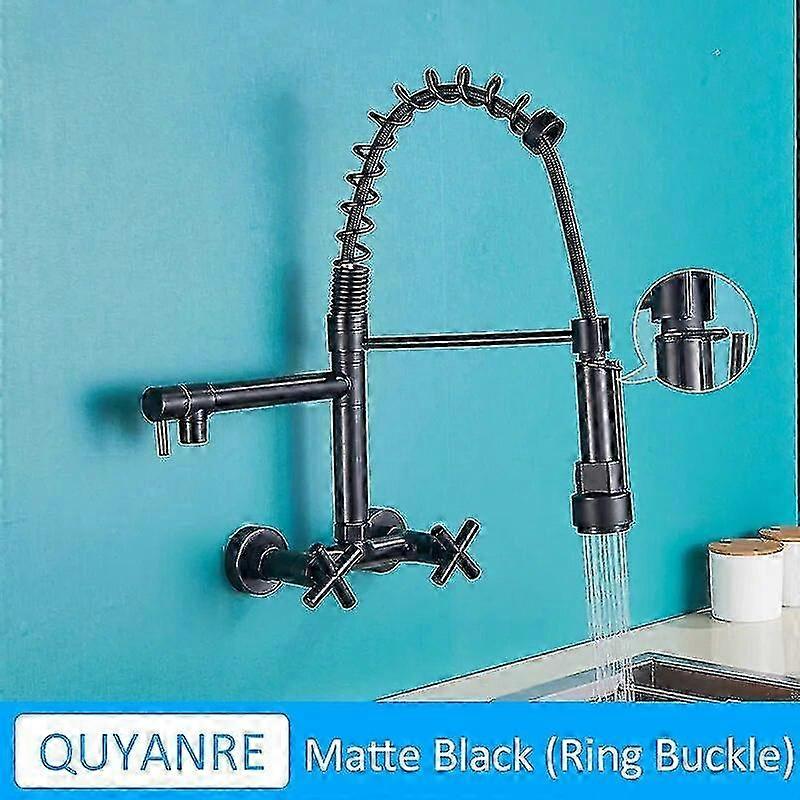 絶妙なマットブラックの壁に取り付けられたキッチン蛇口ホットコールドウォーターミキサータップキッチンプルダウンスプレー360回転キッチンミキサータップ