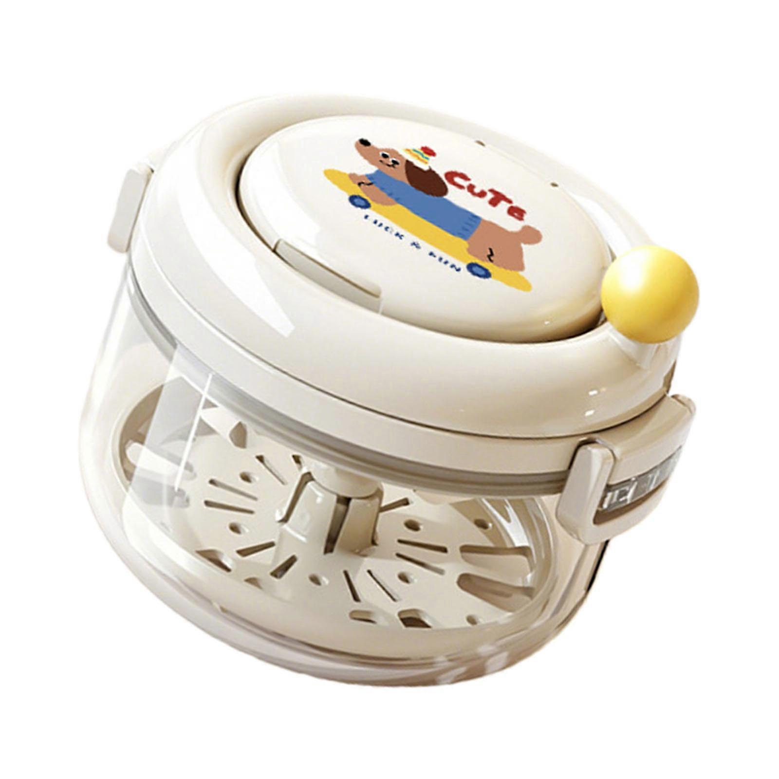 Denture Cleaning Case Hand Operated Retainer Washer Mirror Integrated ABS Container For Daily Caring  cream white