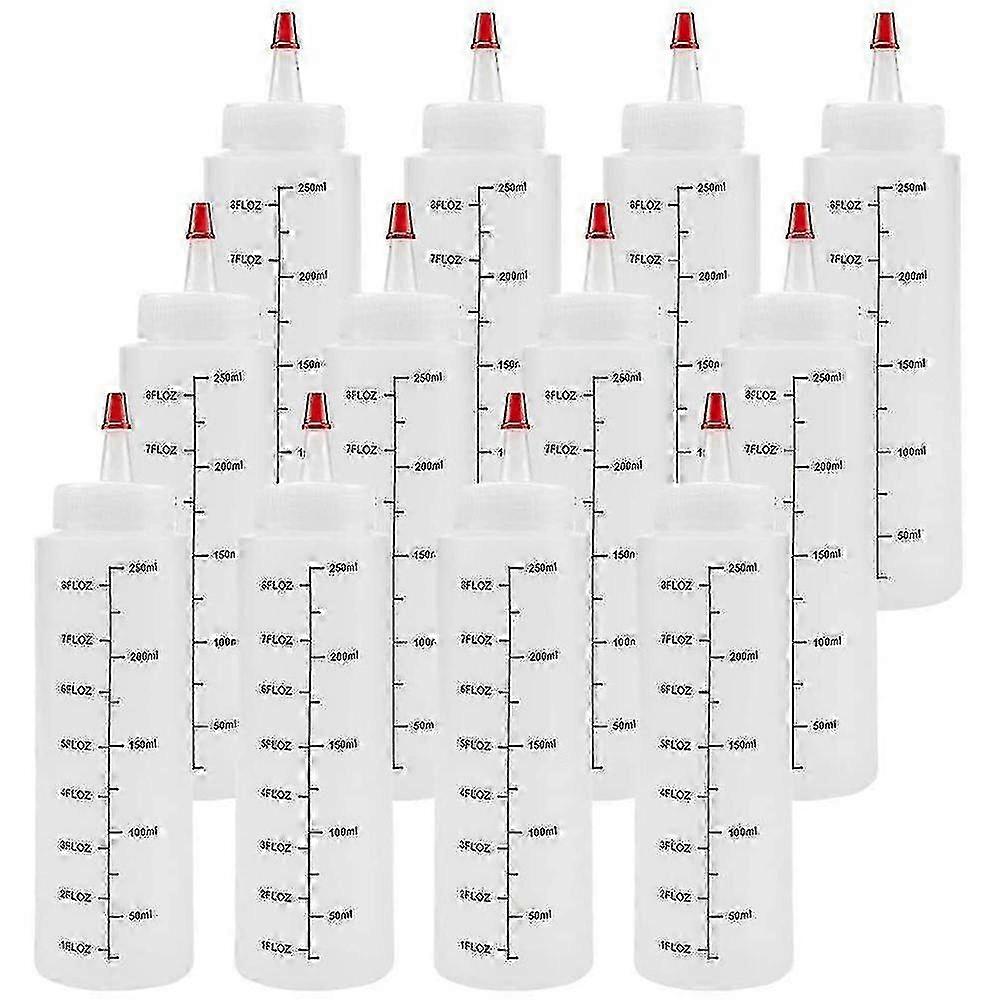 12-pack 8 Oz Condiment Squeeze Bottles With Red Tip Cap - Durable Plastic Squirt Bottle For Ketchup