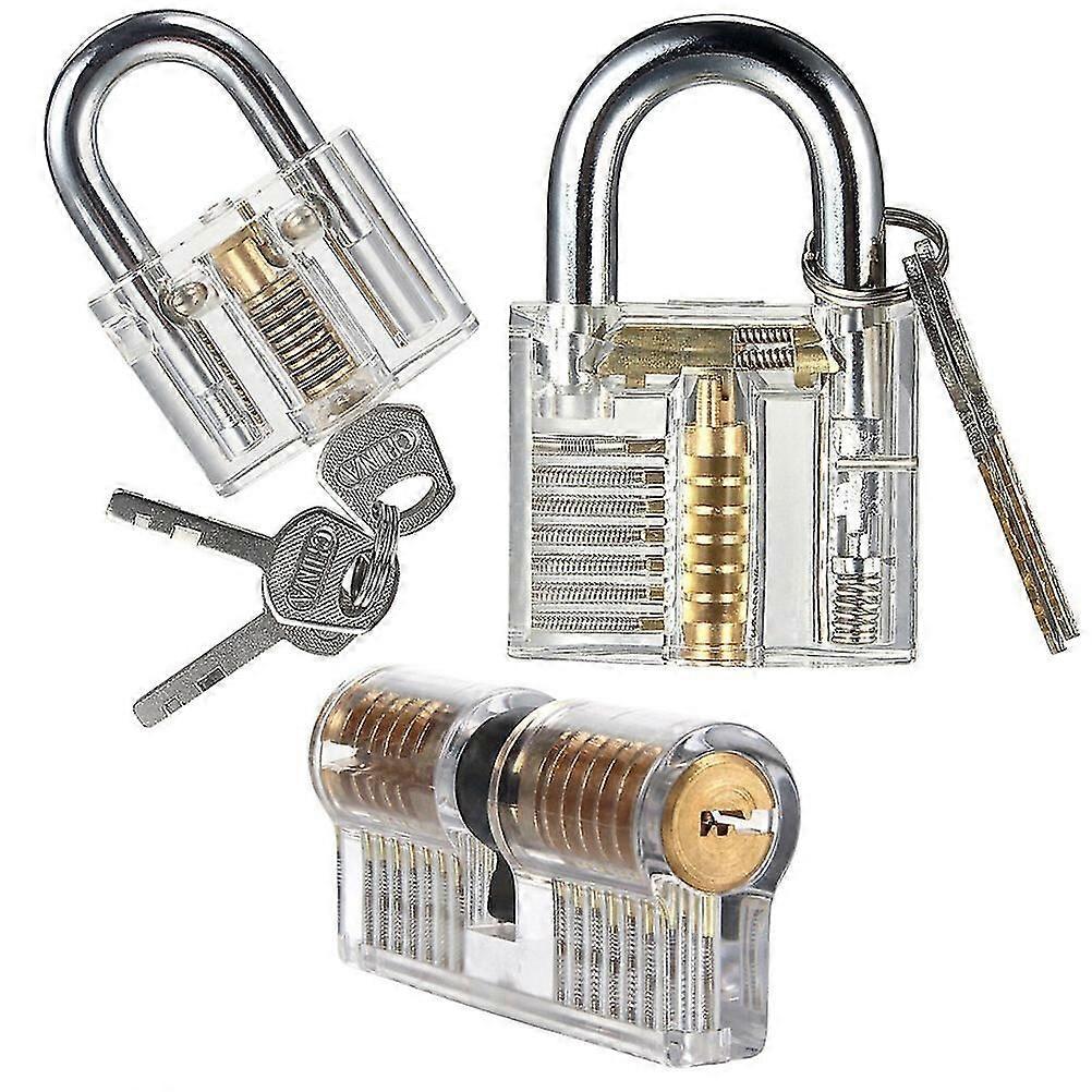 3pcs Practice Lock Set, Transparent Training Crystal Keyed Padlock For For Locksmith Beginner
