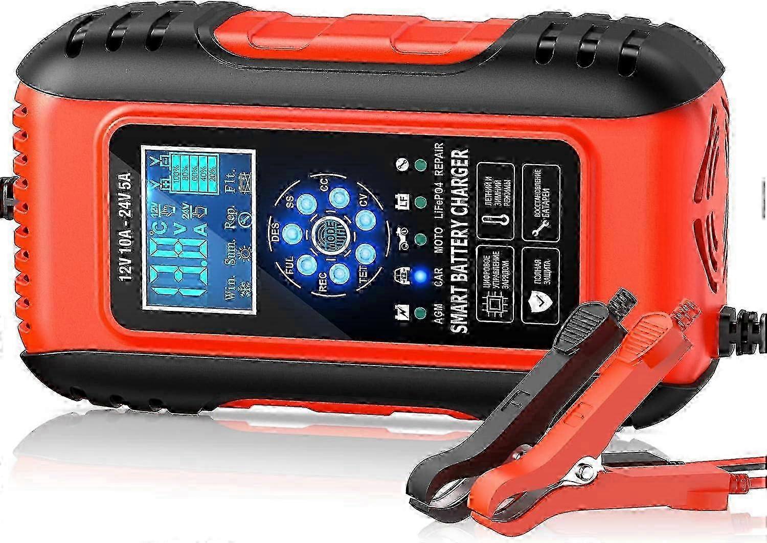 Intelligent Battery Charger, Battery Charger Maintainer and Automatic Repair Portable Function with LCD Display