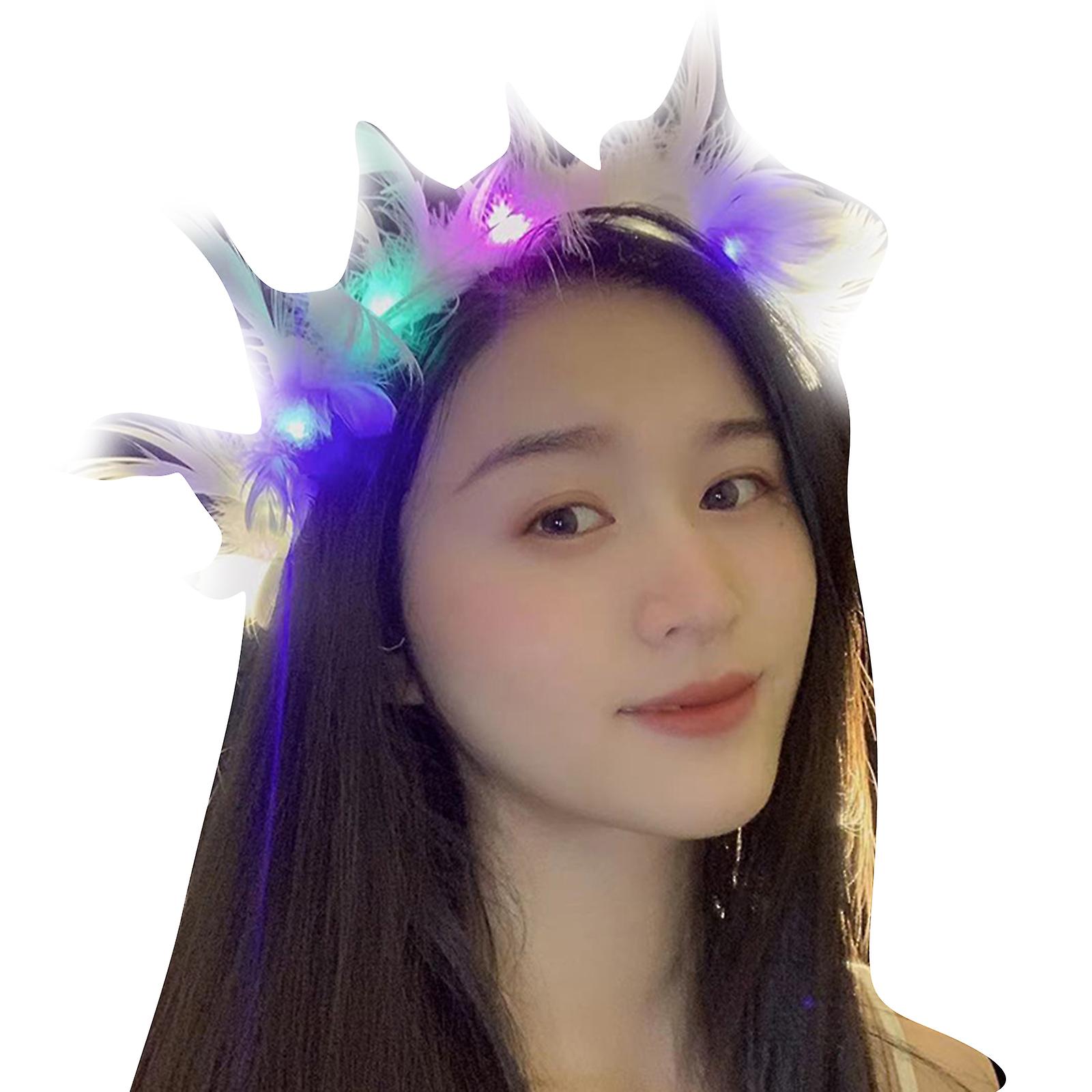Light Up Feather Headband Led  Crown With 3 Adjustable Flashing Light