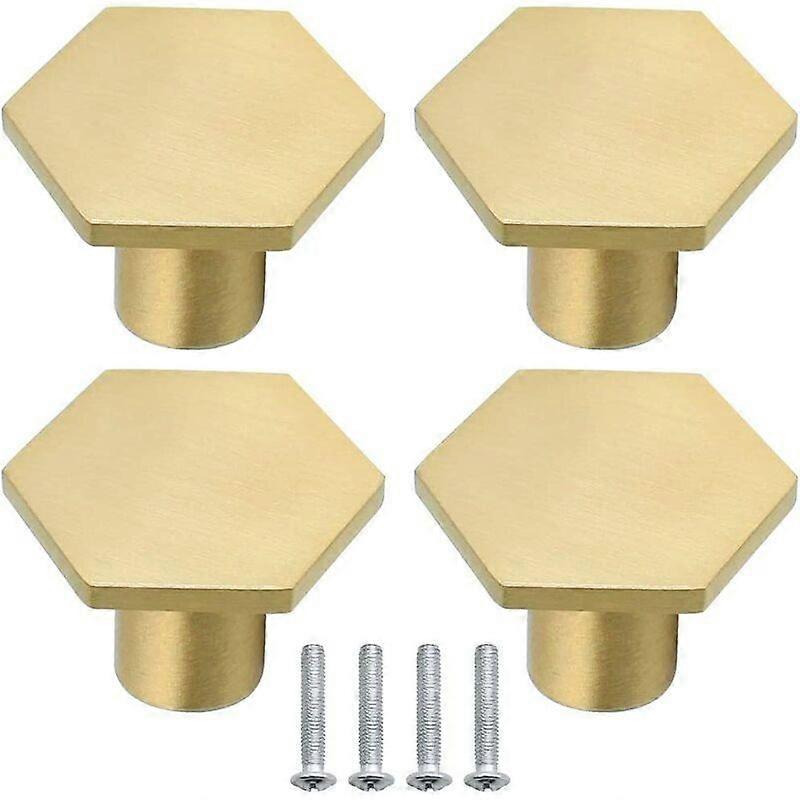 Durable and sturdy solid brass knob, hexagonal style with brushed finish, rust-proof surface for long life, perfect for cabinets and