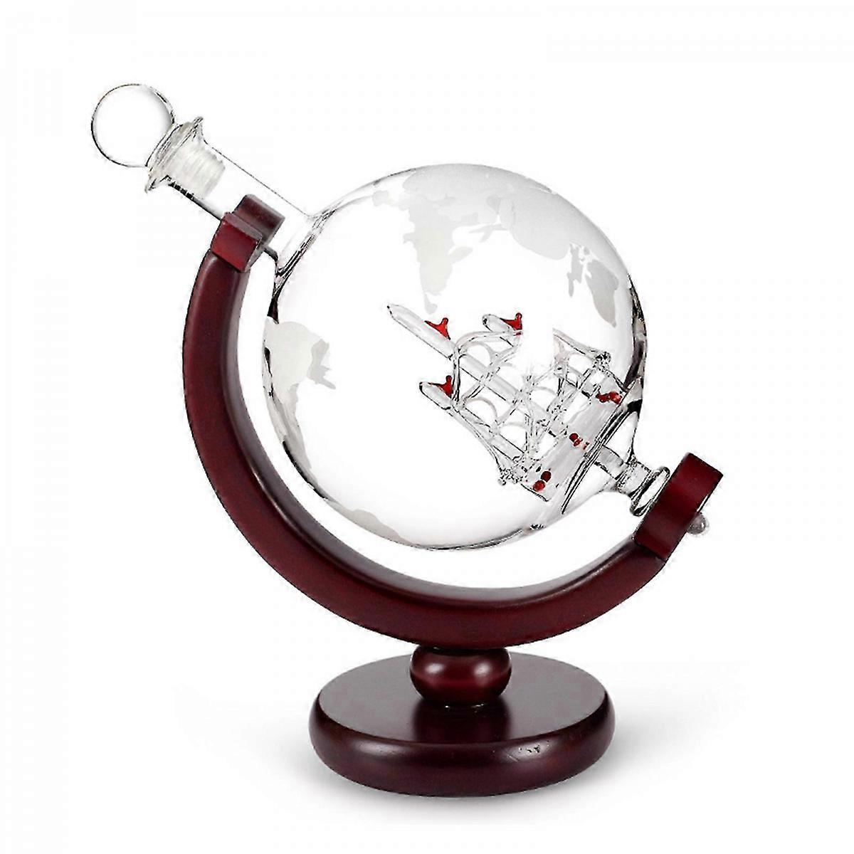 Etched Globe Design Decanter with Engraved Ball Glass Compatible with Liquor Whiskey Bourbon