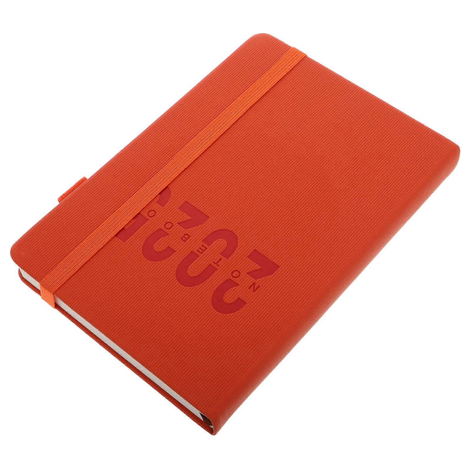 2025 Journey Planner Notebook With Elastic Strap For Students And Workers Orange Hardcover Daily Planning 1Pcs