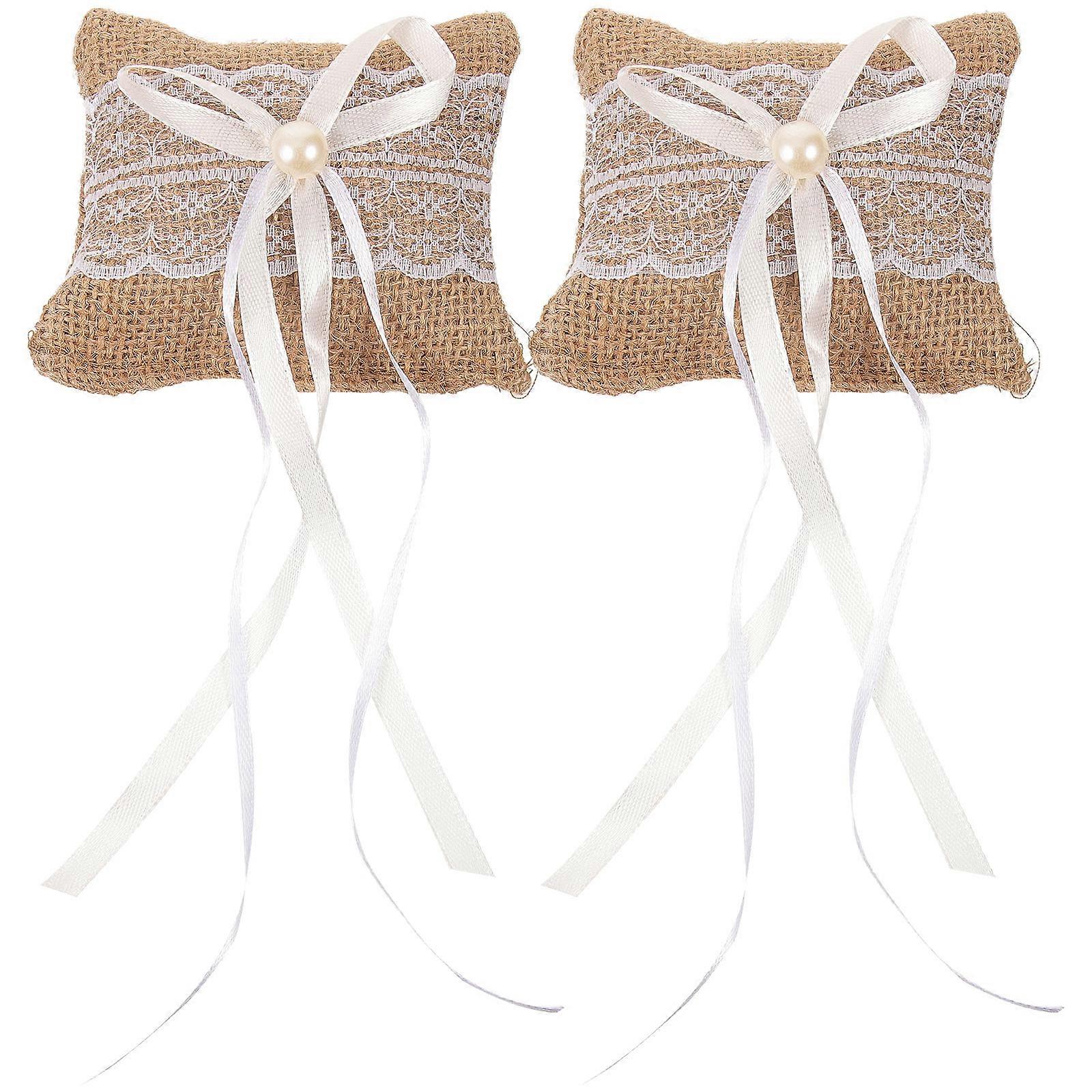 2pcs Bridal Linen Ring Pillow Creative Lace Ring Box for Wedding Ring Storage