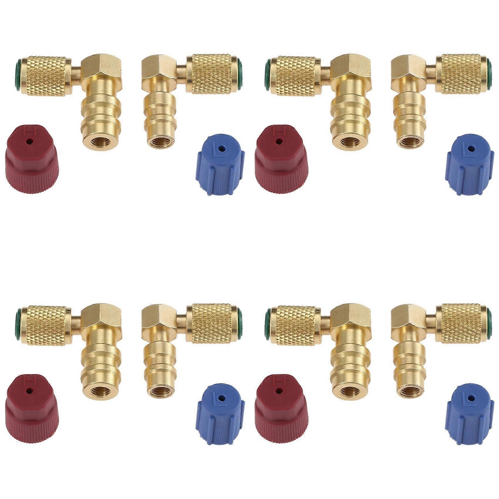 4X R12 to R134 A High/Low AC Fitting Port Retrofit Conversion Adapter, Quick Coupler Valve A/C 90 Degree Fitting