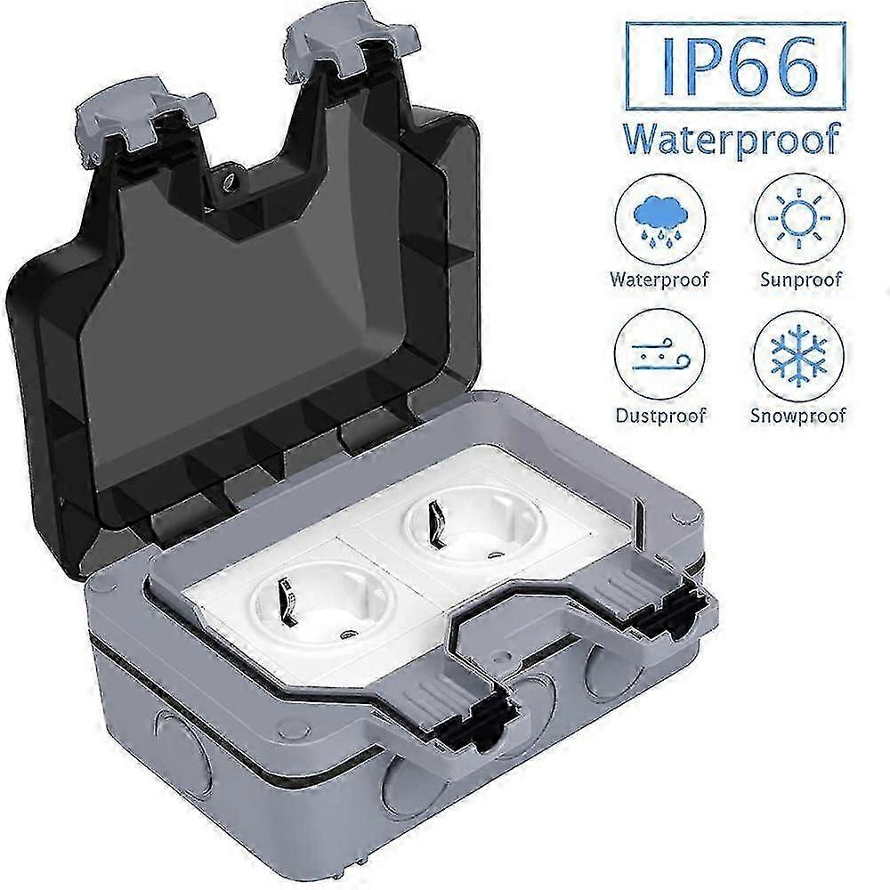 Socket With Lid Outdoors - All In One Frame + Flush-mounted Insert + Cover, Waterproof External Socket, Dustproof Surface-mounted Socket