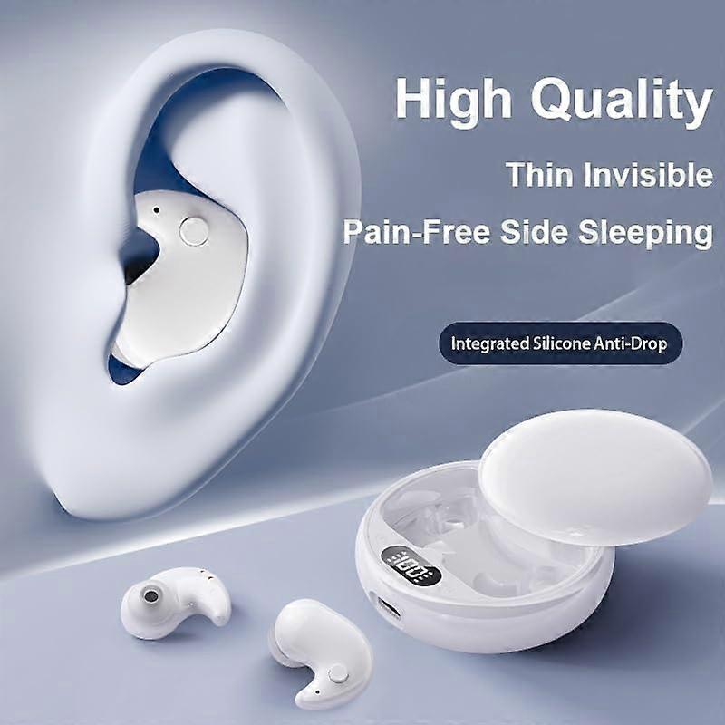 Invisible Earbuds Mini Sleep InEar Wireless Headphones Bluetooth 5.3 With Noise Cancelling LED Power Display Beige