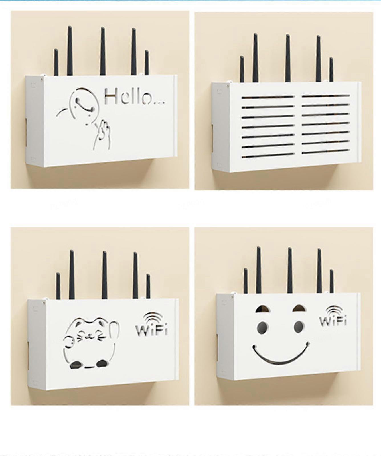 WiFi Router Storage Box Wall Mounted Shelf with Cable Management and Ventilated Design C22x20x8.5cm